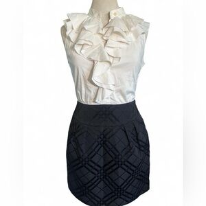 BCBGMaxAzria Black Pencil Skirt with White Ruffled Blouse